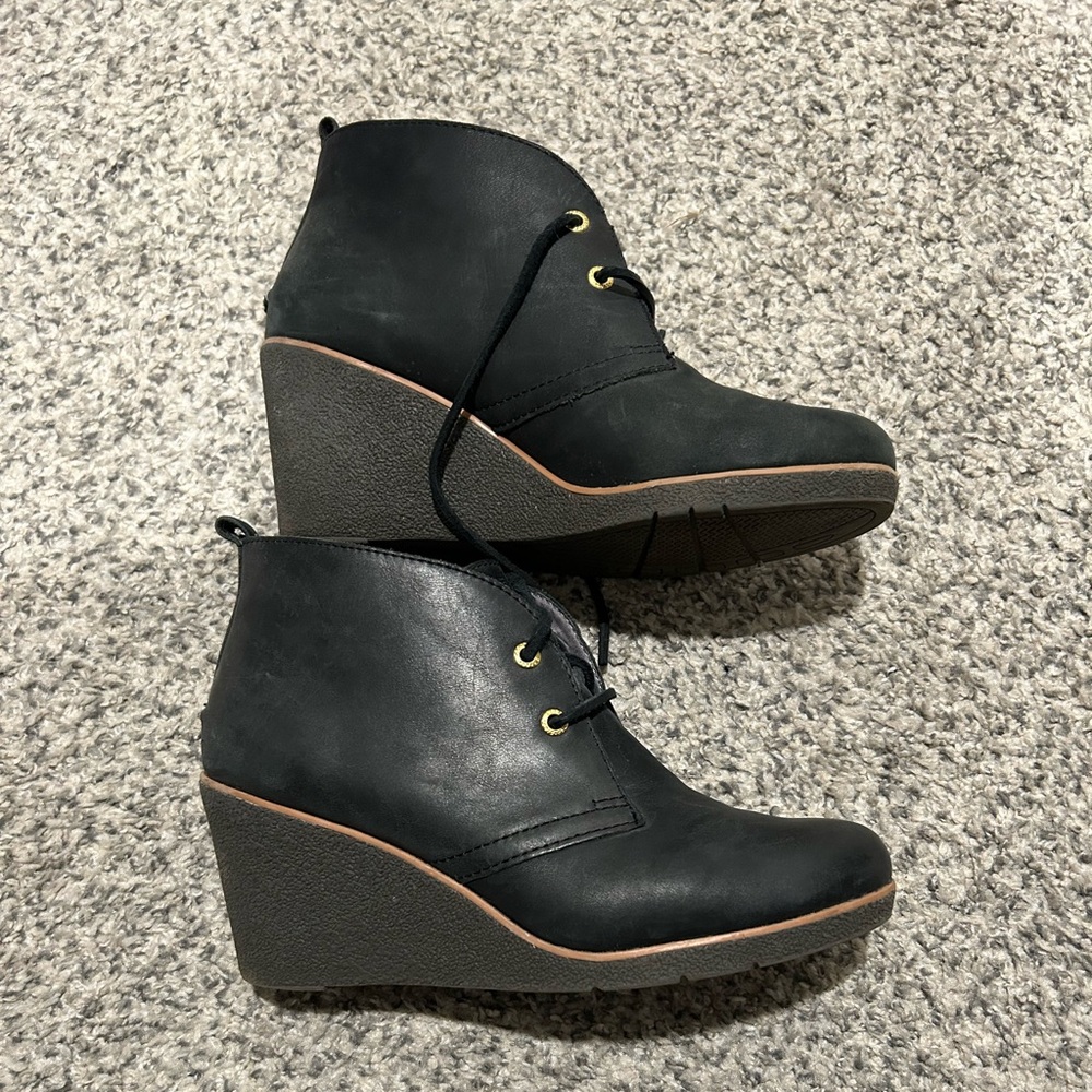 Sperry Black Ankle Booties with Wedge Heel